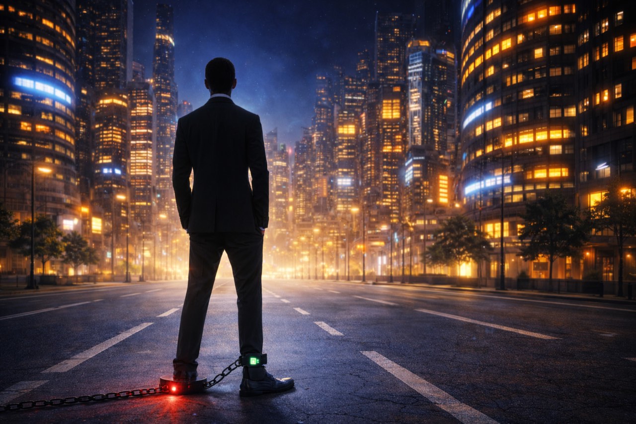 Silhouette mit Fußfessel